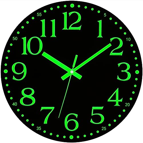 Glow in the Dark Wall Clock, Wooden, Silent