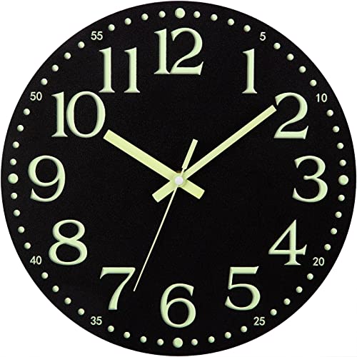Glow in the Dark Wall Clock, Wooden, Silent