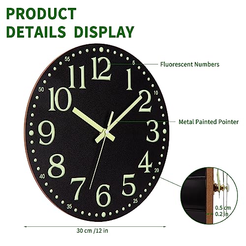 Glow in the Dark Wall Clock, Wooden, Silent
