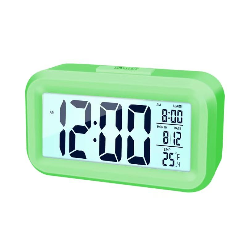 LED display alarm clock with night light, indoor temp