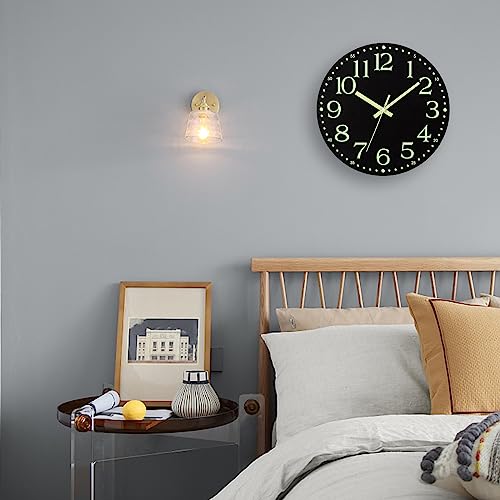 Glow in the Dark Wall Clock, Wooden, Silent