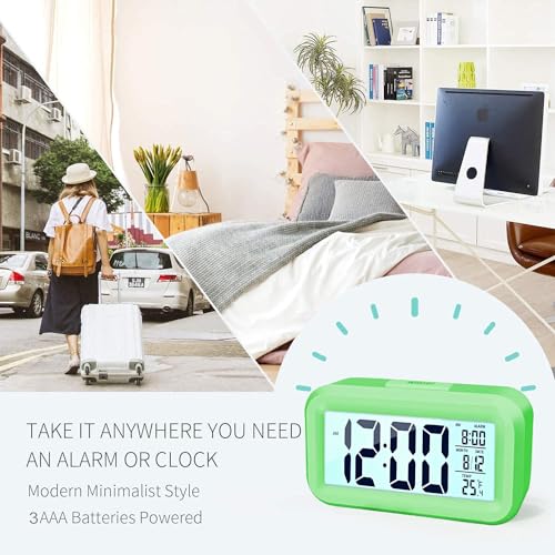 LED display alarm clock with night light, indoor temp