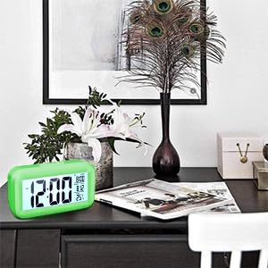 LED display alarm clock with night light, indoor temp