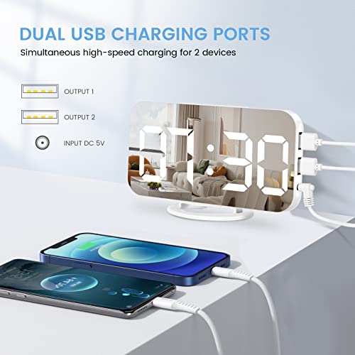 Muoigoe LED Mirror Desk Clock with USB Ports