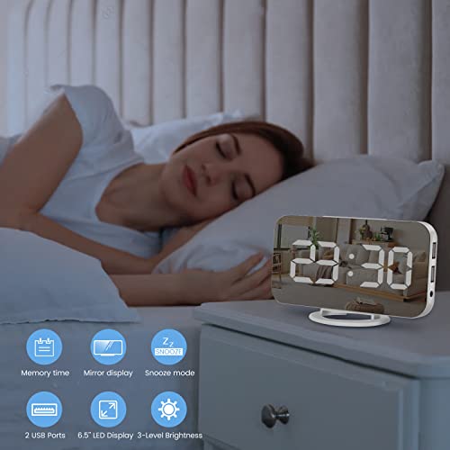Muoigoe LED Mirror Desk Clock with USB Ports
