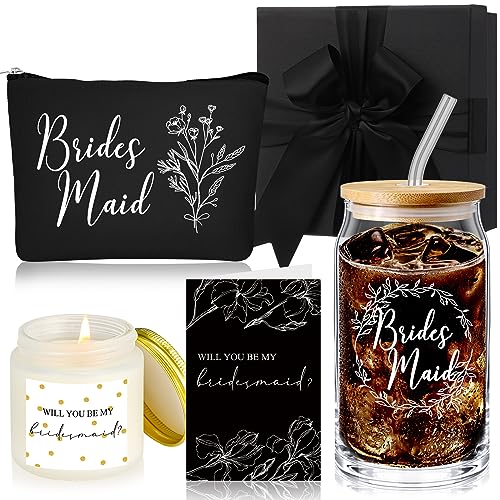 Bridesmaid Gift Set: Glass Cup, Makeup Bag, Candle