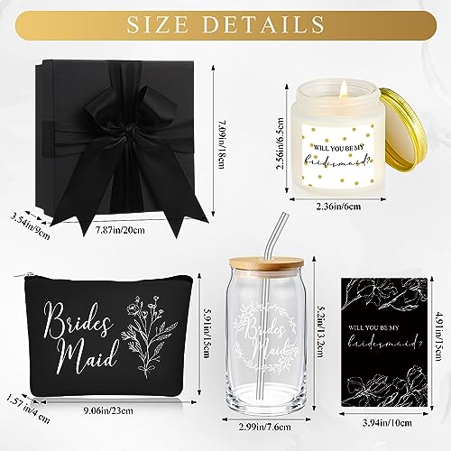 Bridesmaid Gift Set: Glass Cup, Makeup Bag, Candle