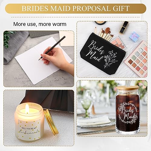 Bridesmaid Gift Set: Glass Cup, Makeup Bag, Candle