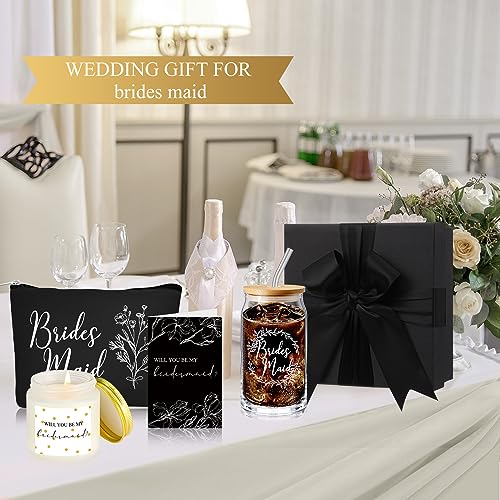 Bridesmaid Gift Set: Glass Cup, Makeup Bag, Candle
