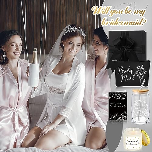 Bridesmaid Gift Set: Glass Cup, Makeup Bag, Candle