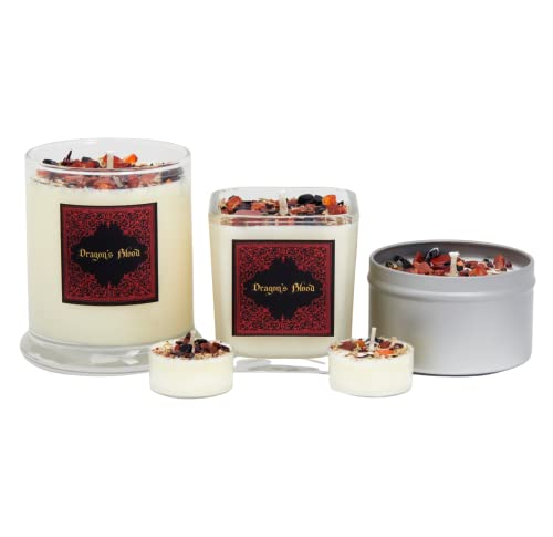 Set of 6 Dragons Blood Herb & Crystal Candles