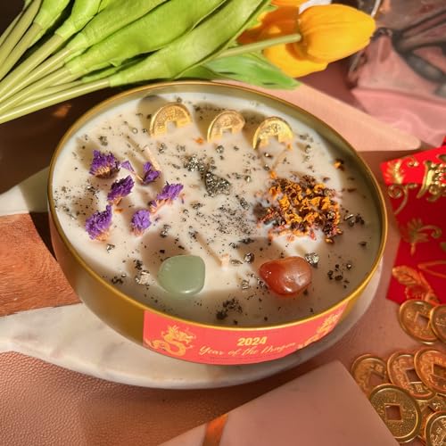 Dragon Candle with Feng Shui Coin & Crystals