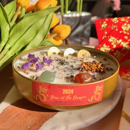 Dragon Candle with Feng Shui Coin & Crystals