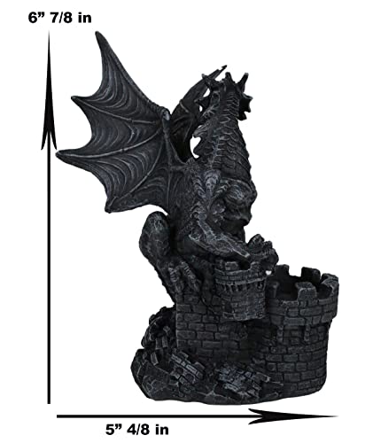 Fire Dragon Perching On Castle Turret Candleholder Statue