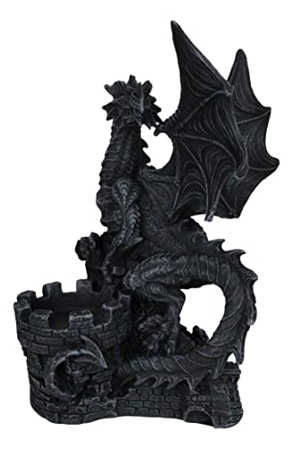 Fire Dragon Perching On Castle Turret Candleholder Statue