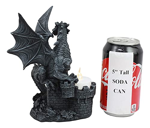 Fire Dragon Perching On Castle Turret Candleholder Statue