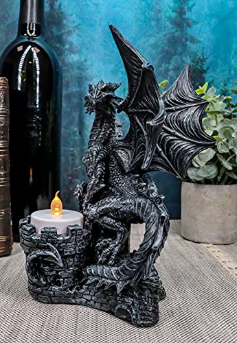 Fire Dragon Perching On Castle Turret Candleholder Statue