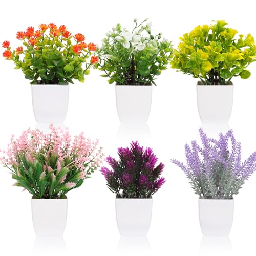Set of 6 Mini Fake Flower Plants for Home Office