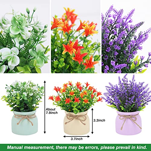 CEWOR 3 Pack Small Fake Potted Plants: Lavender, Eucalyptus