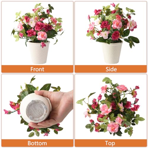2pcs Artificial Flowers with Plastic Pots, Potted Silk Rose