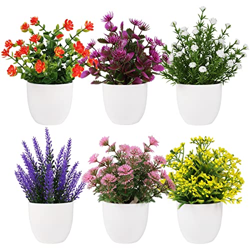 6pcs Artificial Small Flower Potted Plant Indoor/Outdoor Decor