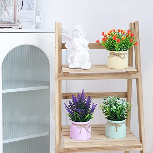 CEWOR 3 Pack Small Fake Potted Plants: Lavender, Eucalyptus