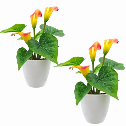 Calla Lily Artificial Flowers in White Pot for Home Office