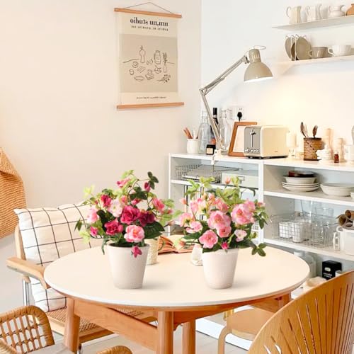 2pcs Artificial Flowers with Plastic Pots, Potted Silk Rose