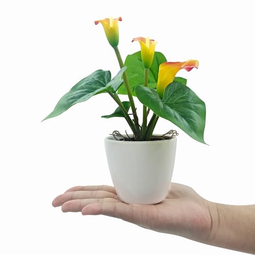 Calla Lily Artificial Flowers in White Pot for Home Office