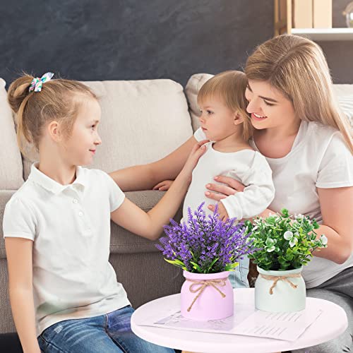 CEWOR 3 Pack Small Fake Potted Plants: Lavender, Eucalyptus