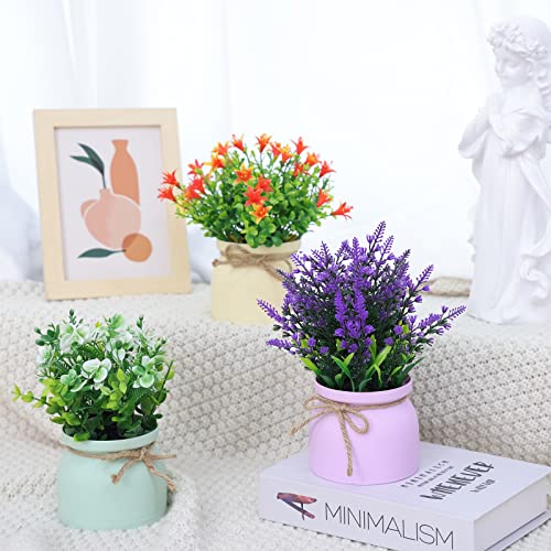 CEWOR 3 Pack Small Fake Potted Plants: Lavender, Eucalyptus