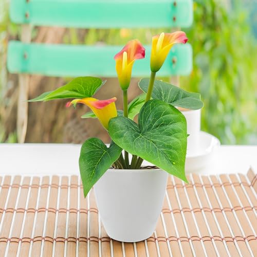 Calla Lily Artificial Flowers in White Pot for Home Office