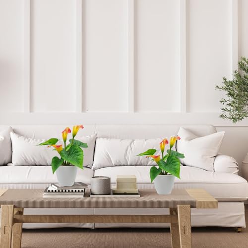 Calla Lily Artificial Flowers in White Pot for Home Office