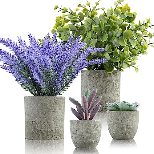 4-Pack Artificial Lavender Eucalyptus Succulent Plants for Decor