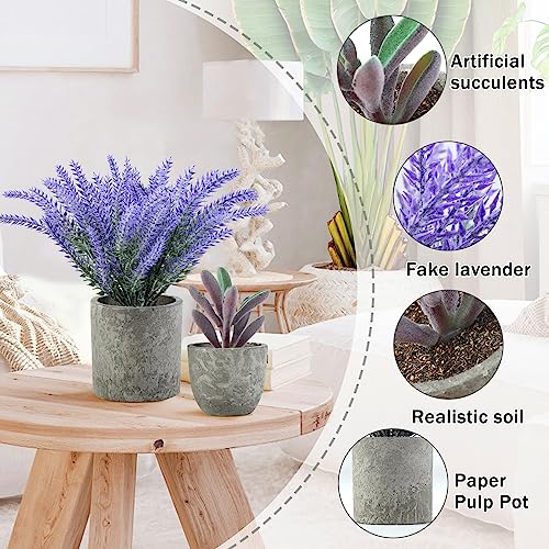 4-Pack Artificial Lavender Eucalyptus Succulent Plants for Decor