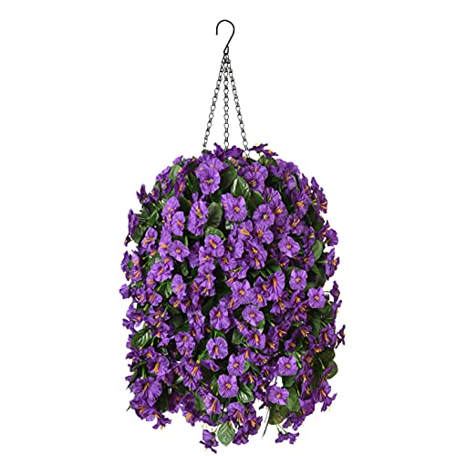 Purple Morning Glory Silk Hanging Flower Basket for Outdoors