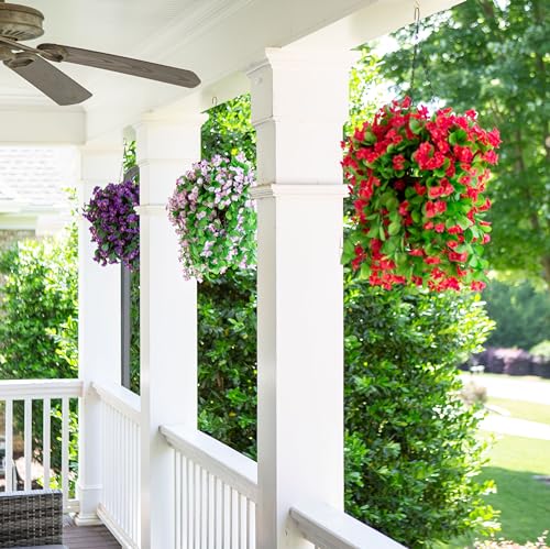 Purple Morning Glory Silk Hanging Flower Basket for Outdoors