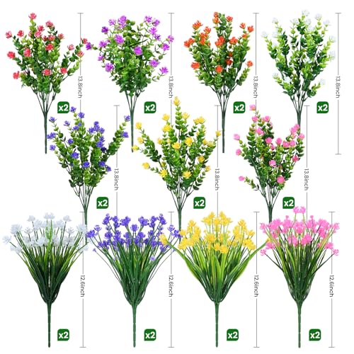 20PCS UV Resistant Artificial Flowers for Outdoor Planters