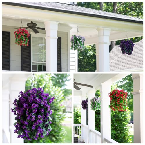 Purple Morning Glory Silk Hanging Flower Basket for Outdoors