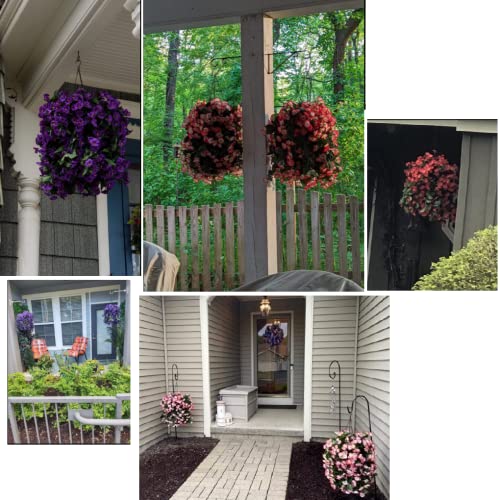 Purple Morning Glory Silk Hanging Flower Basket for Outdoors