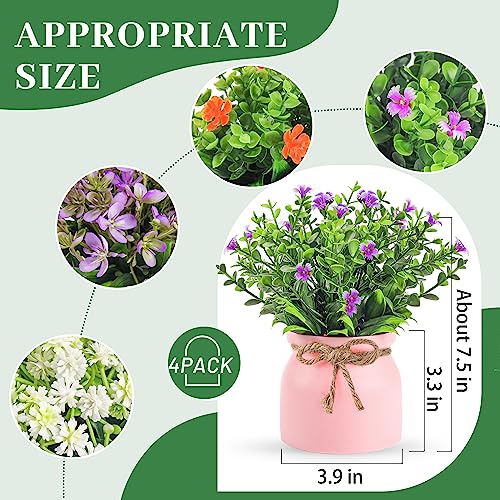 4-Pack Small Fake Plants in Plastic Macaron Pot