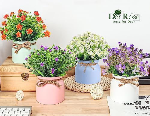 4-Pack Small Fake Plants in Plastic Macaron Pot