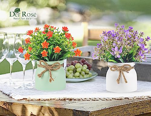 4-Pack Small Fake Plants in Plastic Macaron Pot