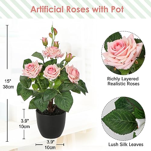 Pink Rose Artificial Flower Arrangement with Vase 15
