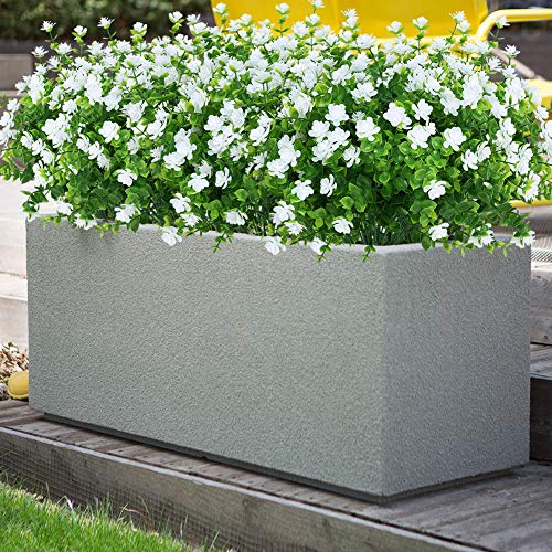 8 Bundles UV Resistant Outdoor Artificial White Flowers