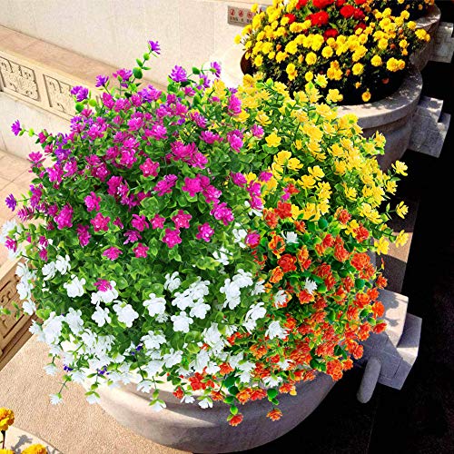 8 Bundles UV Resistant Outdoor Artificial White Flowers