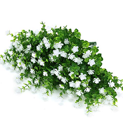 8 Bundles UV Resistant Outdoor Artificial White Flowers