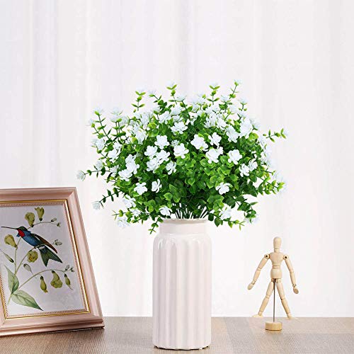 8 Bundles UV Resistant Outdoor Artificial White Flowers