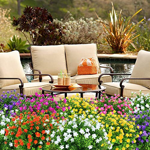 8 Bundles UV Resistant Outdoor Artificial White Flowers