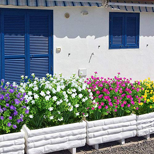 8 Bundles UV Resistant Outdoor Artificial White Flowers
